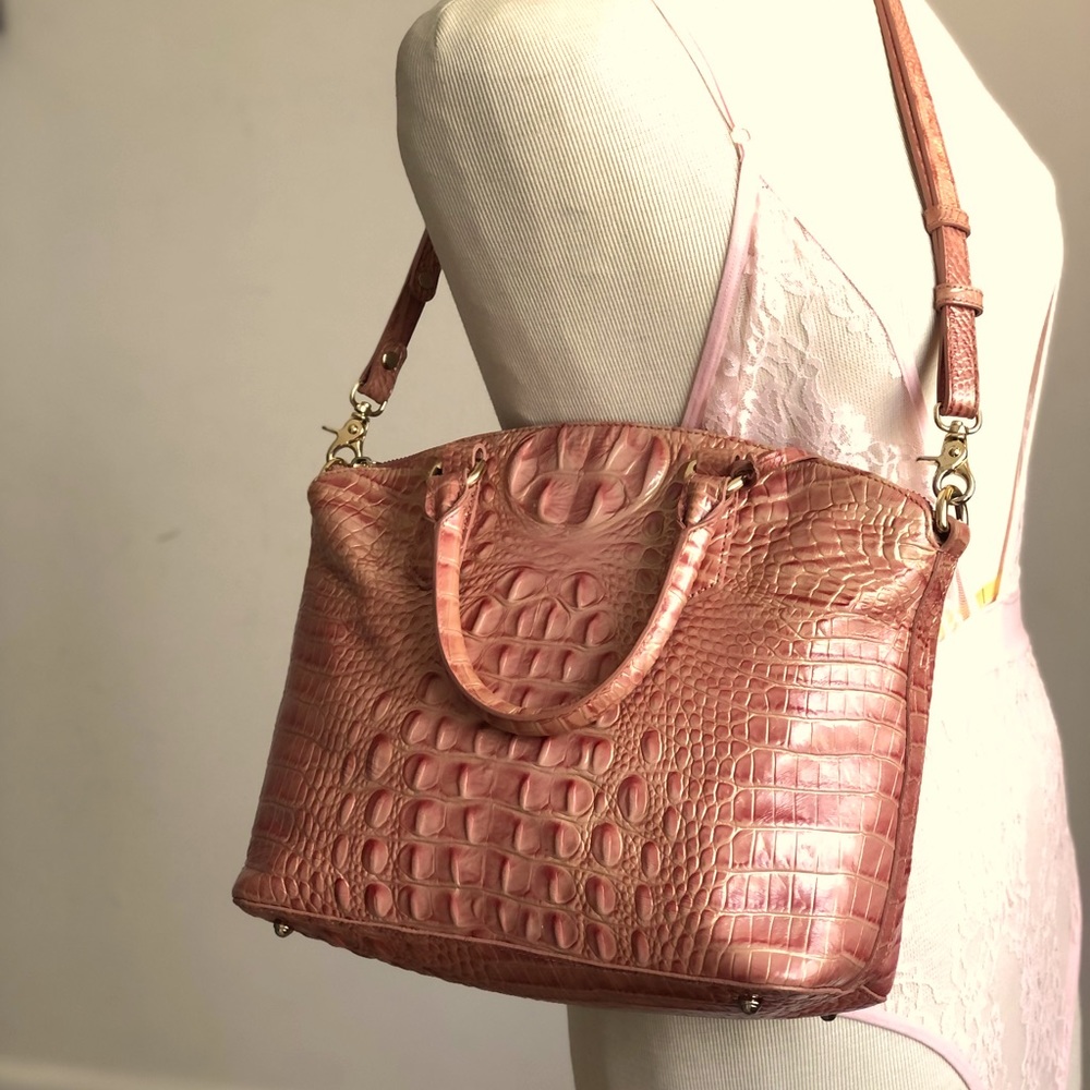 Small Brahmin duxbury leather satchel with wallet apricot